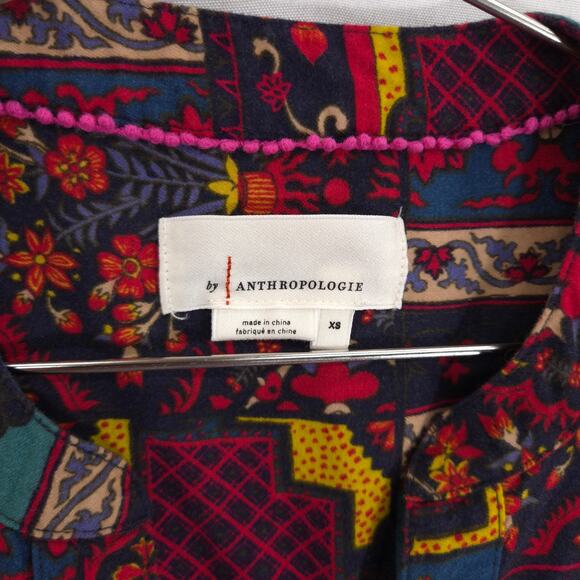Anthropologie Shirt Womens XS Multi Patterned Roll Tab Long Sleeve Front Button - Picture 7 of 9